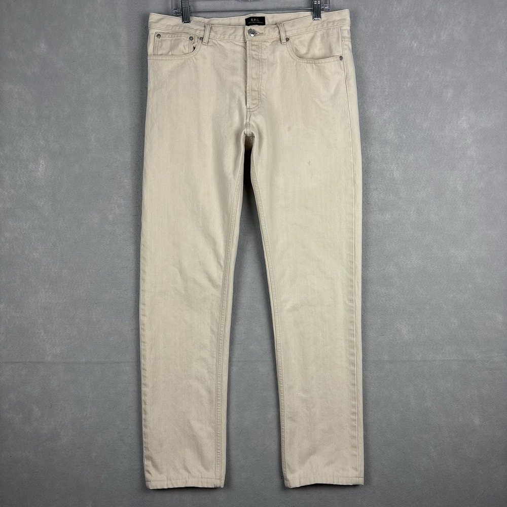 APC Petit New Standard Jeans Men’s 34x30 Beige Cream Button Fly Denim Slim Fit